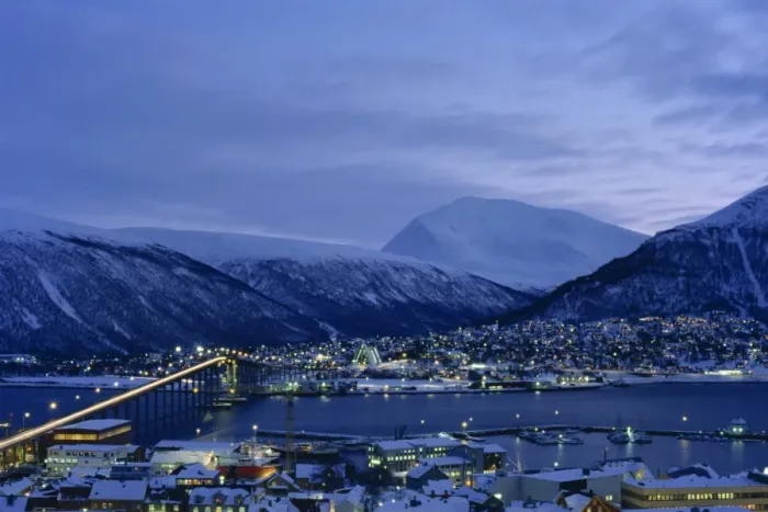 Framed Print : Tromso and its bridge to the mainland at dusk Framed Print : Tromso and its bridge to the mainland at dusk