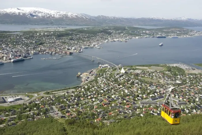 Framed Print : Tromso, seen from Mount Storsteinen, northern Norway, Scandinavia, Europe