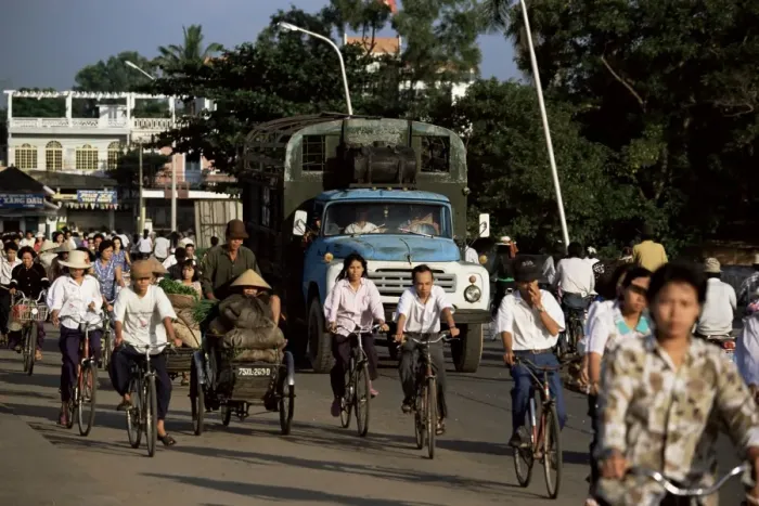 Framed Print : Truck in rush hour on Phu Xuan bridge in Hue Framed Print : Truck in rush hour on Phu Xuan bridge in Hue