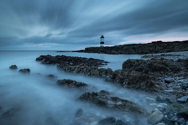 Trwyn Du Lighthouse at dawn, Penmon Point, Anglesey, Wales, United Kingdom, Europe