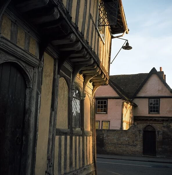 Tudor shops and Priory Farm, Lavenham, Suffolk, England, United Kingdom, Europe