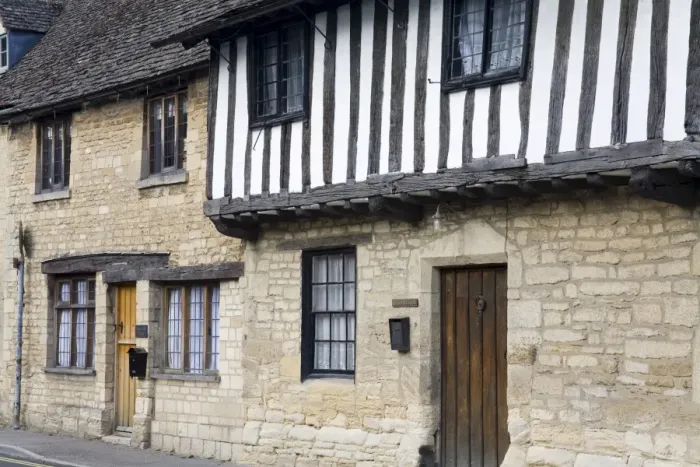 Framed Print : Tudor style house in Northleach Market Town, Gloucestershire, Cotswolds Framed Print : Tudor style house in Northleach Market Town, Gloucestershire, Cotswolds