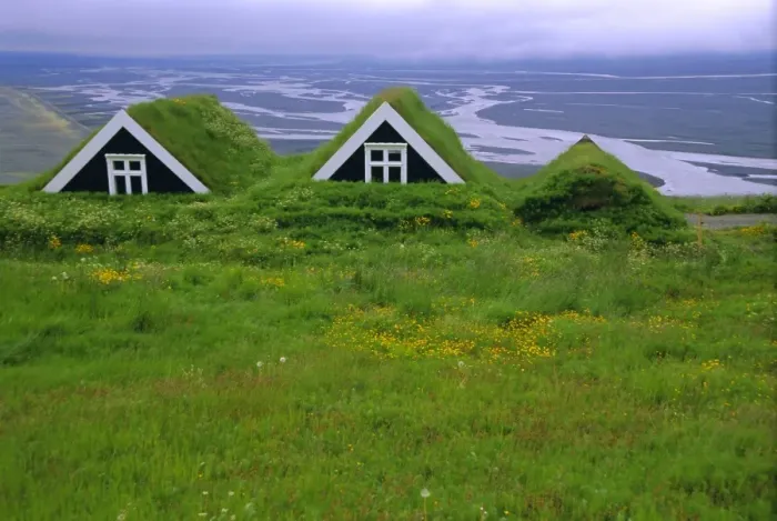 Framed Print : Turf roof houses in the south of the island Framed Print : Turf roof houses in the south of the island