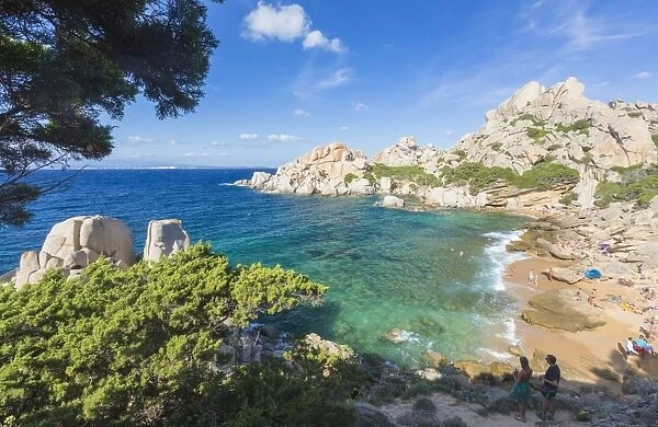 The turquoise sea and sandy beach surrounded by cliffs, Capo Testa, Santa Teresa di Gallura