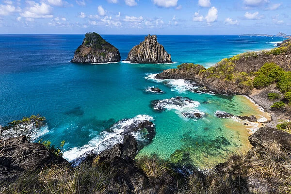 Turquoise water around the Two Brothers rocks, Fernando de Noronha, UNESCO World Heritage Site, Brazil, South America
