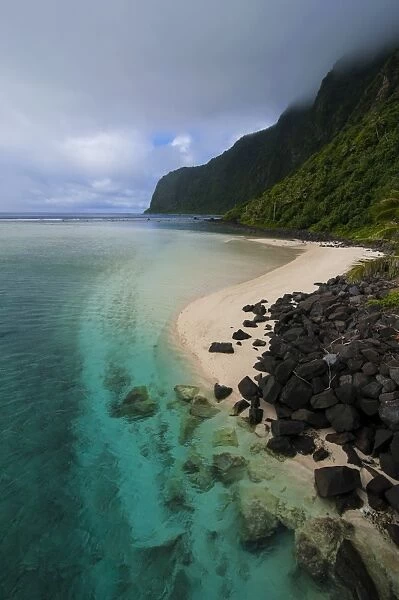 Turquoise water and white sand beach on Ofu Island, Manua Island group, American Samoa, South Pacific, Pacific