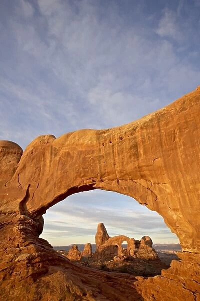 Turret Arch through North Window at dawn, Arches National Park, Utah, United States of America