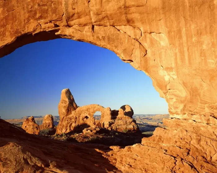 Framed Print : Turret Arch through North Window at sunrise Framed Print : Turret Arch through North Window at sunrise