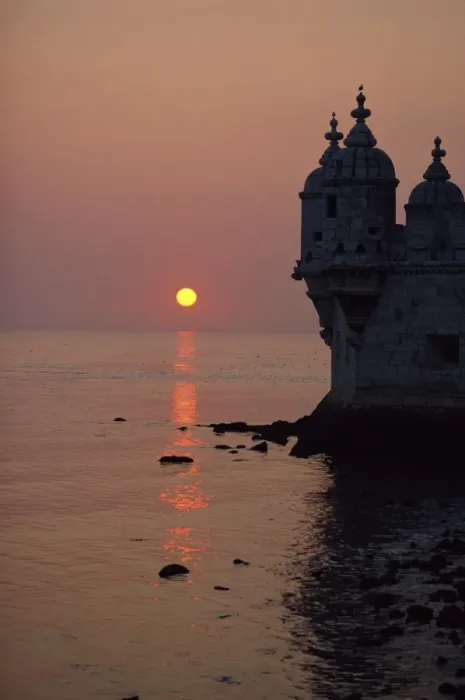 Framed Print : Turrets of the 16th century Belem Tower silhouetted in the sunset Framed Print : Turrets of the 16th century Belem Tower silhouetted in the sunset