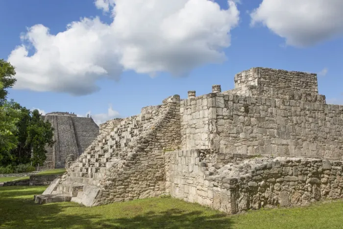 Framed Print : Turtle Temple in the foreground, Kukulcan Temple (Castillo) in the background, Mayan Ruins, Mayapan Archaeological Zone, Yucatan State, Mexico, North America Framed Print : Turtle Temple in the foreground, Kukulcan Temple (Castillo) in the background, Mayan Ruins, Mayapan Archaeological Zone, Yucatan State, Mexico, North America
