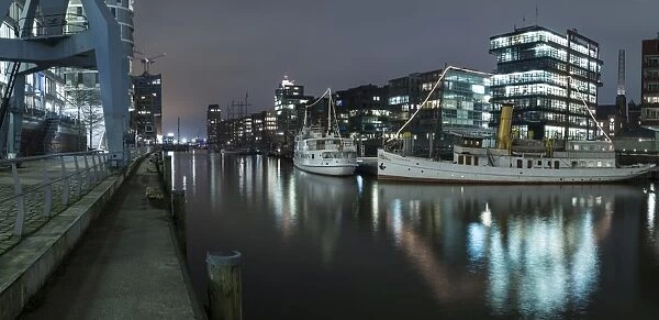 Twilight at Magellan-Terrace in Hafencity, Hamburg, Germany, Europe