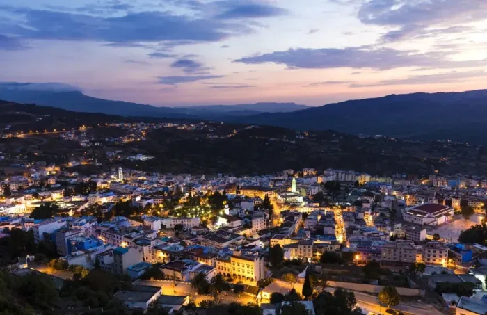 Framed Print : Twilight view over Chefchaouen (Chaouen) (The Blue City), Morocco, North Africa, Africa Framed Print : Twilight view over Chefchaouen (Chaouen) (The Blue City), Morocco, North Africa, Africa