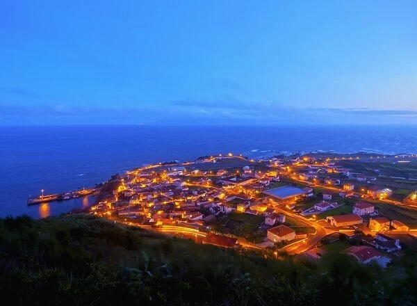 Twilight view of the Vila do Corvo, Corvo, Azores, Portugal, Atlantic, Europe