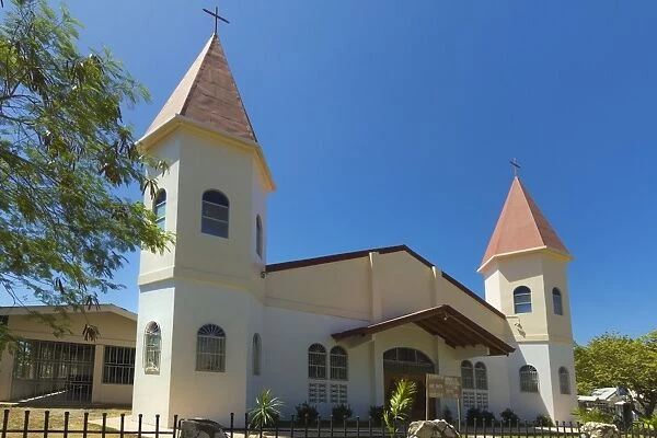 Twin-towered church in the centre of this laid-back village & resort, Samara, Guanacaste Province, Nicoya Peninsula, Costa Rica, Central America