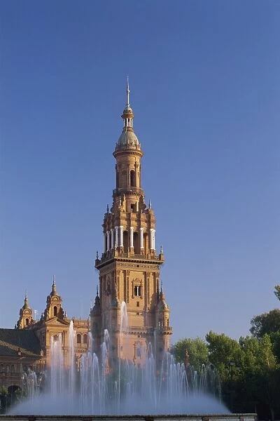 One of the twin towers of the Palacio Espanol at sunset