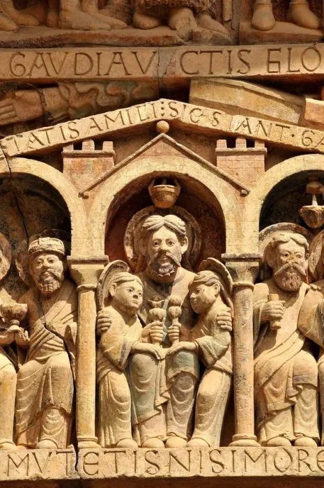 Framed Print : Detail of the tympanum depicting the Last Judgment and Heaven Framed Print : Detail of the tympanum depicting the Last Judgment and Heaven