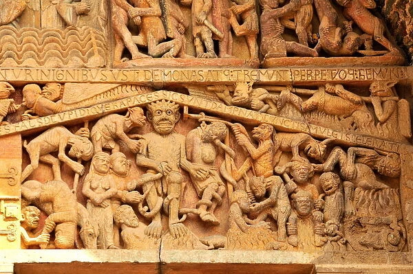 Detail of the tympanum depicting the Last Judgment and Hell