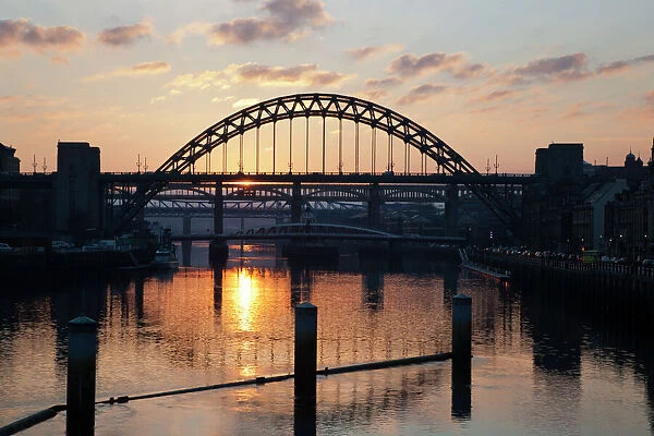 Tyne Bridge at sunset, spanning the River Tyne between Newcastle and Gateshead, Tyne and Wear, England, United Kingdom, Europe