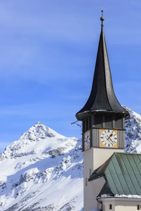Framed Print : The typical alpine bell tower frames the snowy peaks, Langwies, district of Plessur Framed Print : The typical alpine bell tower frames the snowy peaks, Langwies, district of Plessur
