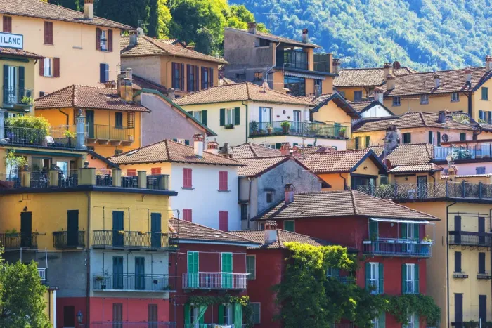 Framed Print : Typical architecture of colorful houses, Varenna, Lake Como, Lecco province, Lombardy Framed Print : Typical architecture of colorful houses, Varenna, Lake Como, Lecco province, Lombardy