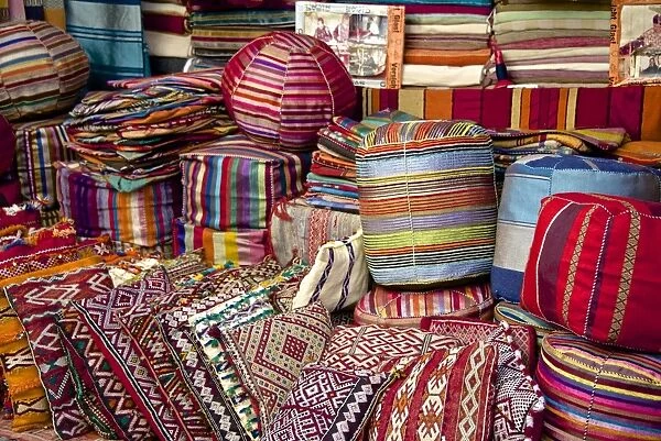 Typical cushions in street shop, Marrakech, Morocco, North Africa, Africa