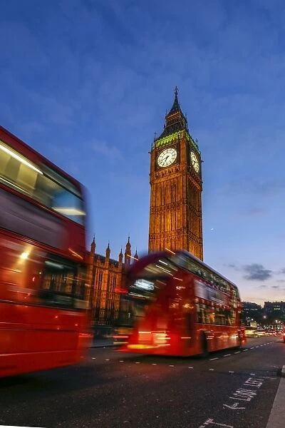 Typical double decker bus and Big Ben, Westminster, London, England, United Kingdom