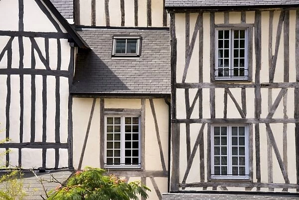 Typical half timbered houses in old town, Lyons la Foret, Eure, Normandy, France, Europe