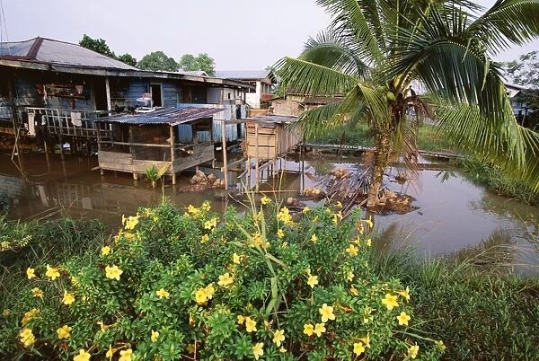 Typical Malaysian stilt house at Sarikei on Rejang River