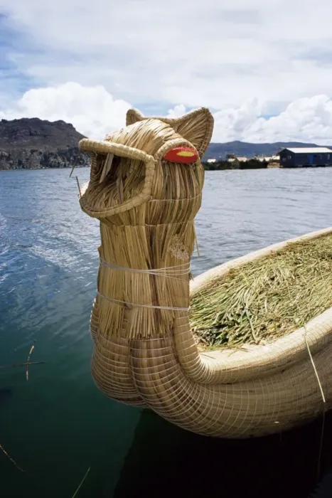 Framed Print : Typical reed boat made by Uros people Framed Print : Typical reed boat made by Uros people