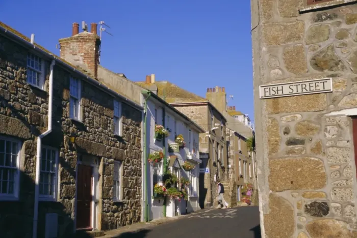 Framed Print : A typical street in St Ives, Cornwall, England, UK Framed Print : A typical street in St Ives, Cornwall, England, UK