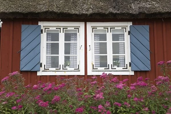 Typical Swedish cottage window, Arild, Kulla Peninsula, Skane, South Sweden, Sweden