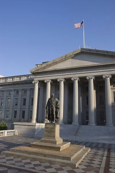 The U. S. Treasury Building with flag flying, Washington D. C. United States of America