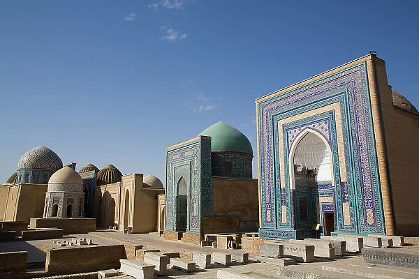 Ulugh Sultan Begim Mausoleum on right, Shah-I-Zinda, UNESCO World Heritage Site, Samarkand, Uzbekistan, Central Asia, Asia