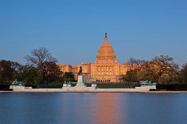 Ulysses S. Grant Memorial and United States Capitol Building showing current renovation work on the dome, Washington D. C. United States of America, North America