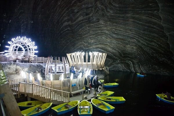 Underground lake in the Salt Mine, Salina Turda museum in Transylvania, Romania, Europe