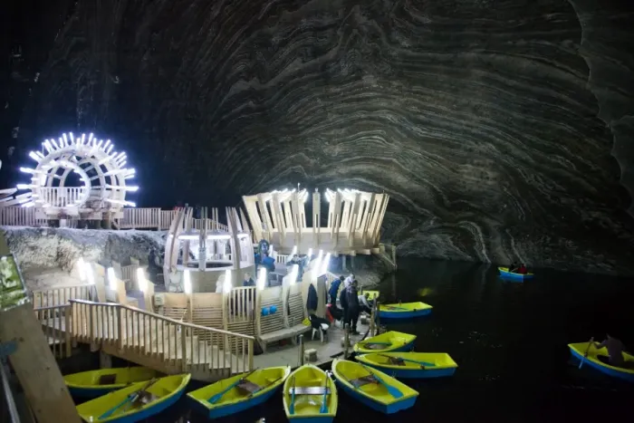Framed Print : Underground lake in the Salt Mine, Salina Turda museum in Transylvania, Romania, Europe Framed Print : Underground lake in the Salt Mine, Salina Turda museum in Transylvania, Romania, Europe
