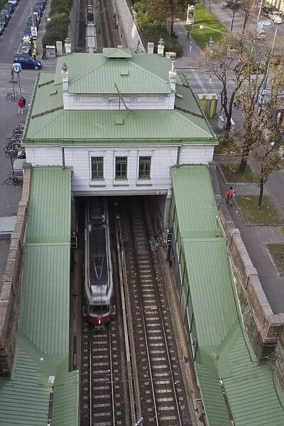 Underground train, from roof of Main Public Library, Vienna, Austria, Europe