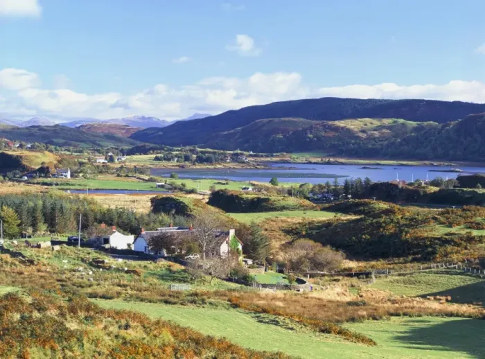 Framed Print : Undulating rural landscape from Barr Mor with crofter s Framed Print : Undulating rural landscape from Barr Mor with crofter s