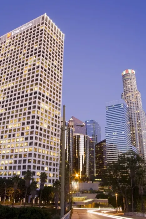 Framed Print : Union Bank on the left and US Bank towers in Los Angeles, California, United States of America Framed Print : Union Bank on the left and US Bank towers in Los Angeles, California, United States of America