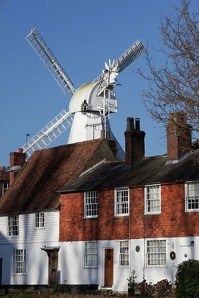 Union Mill and traditional Kent houses, Cranbrook, Kent, England, United Kingdom, Europe