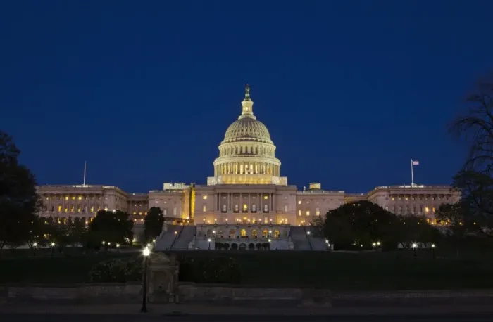 Framed Print : The United States Capitol Complex, the Capitol and the Senate Building showing current renovation work, Washington D. C. United States of America, North America