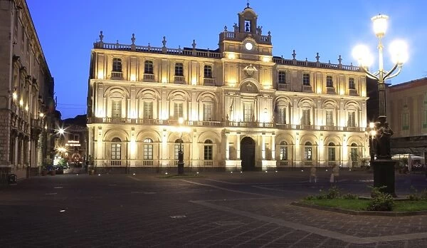 University building at dusk, Catania, Sicily, Italy, Europe