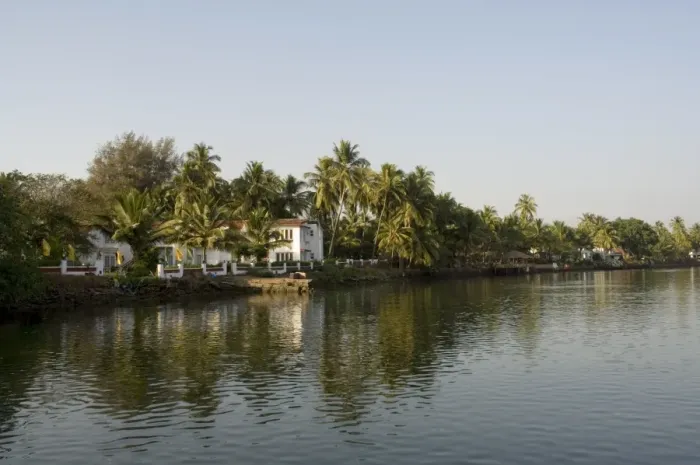 Framed Print : Upmarket properties on backwater near Mobor Framed Print : Upmarket properties on backwater near Mobor