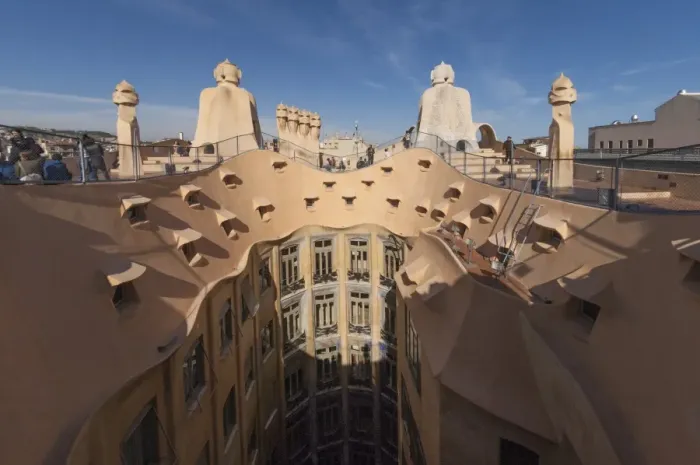 Framed Print : Upper floor and roof chimneys of the apartment building designed by Antonio Gaudi, La Pedrera (Casa Mila), UNESCO World Heritage Site, Passeig de Gracia, Barcelona, Catalonya, Spain Framed Print : Upper floor and roof chimneys of the apartment building designed by Antonio Gaudi, La Pedrera (Casa Mila), UNESCO World Heritage Site, Passeig de Gracia, Barcelona, Catalonya, Spain