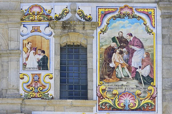 Valega main Church, detail of the facade covered with azulejos, Valega, Beira, Portugal