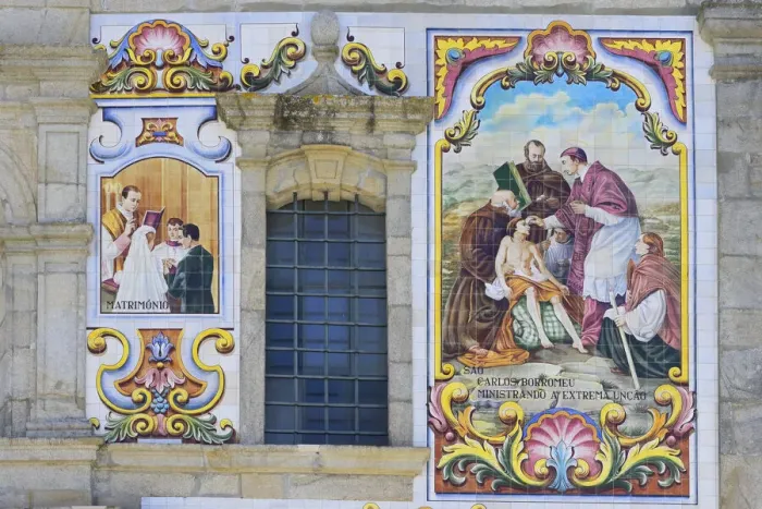 Framed Print : Valega main Church, detail of the facade covered with azulejos, Valega, Beira, Portugal Framed Print : Valega main Church, detail of the facade covered with azulejos, Valega, Beira, Portugal