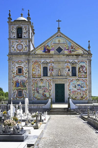 Valega main Church, facade covered with colorful azulejos, Valega, Beira, Portugal