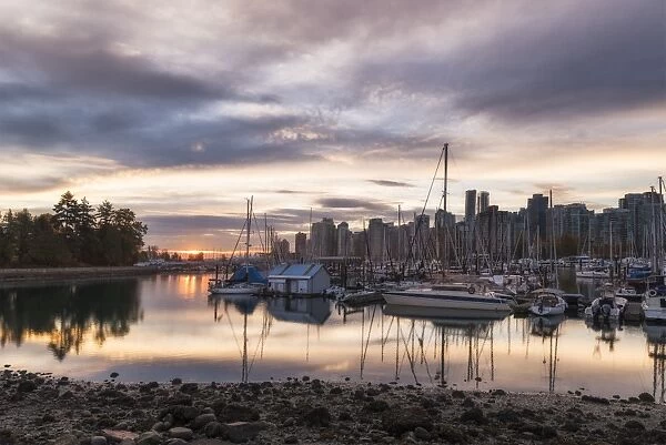 Vancouver city in the morning, viewed from the Stanley Park, Vancouver, British Columbia