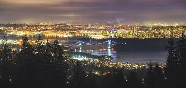 Vancouver city skyline panoramic view at night, Vancouver, British Columbia, Canada