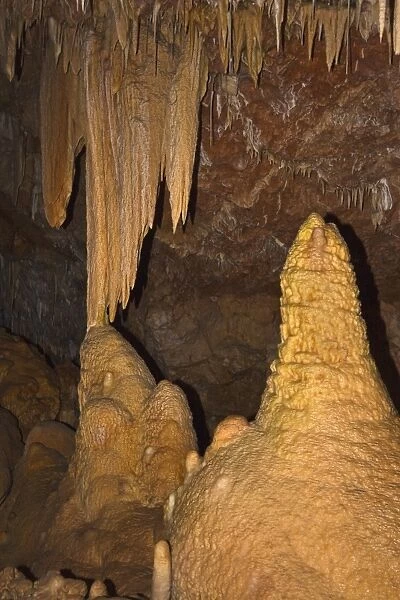 A variety of speleothems including stalactites, stalagmites, columns, straws